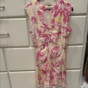 Vibrant Floral Mini Dress in Pink and Yellow
